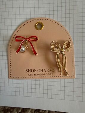 Anthropologie Red and Gold Bow Shoe Charms